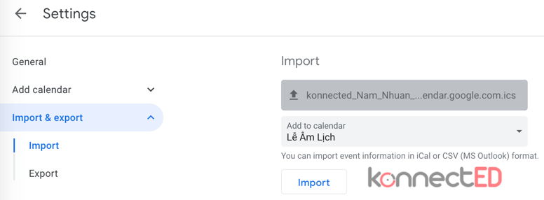 Google Calendar Import lich