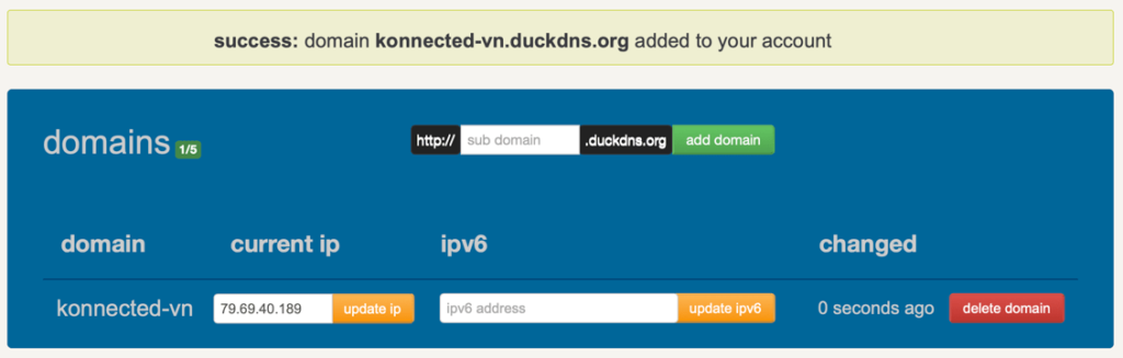 DuckDNS successfully added