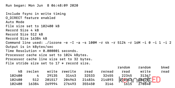 Kết quả iozone 4K Pi 4B SSD 3.0